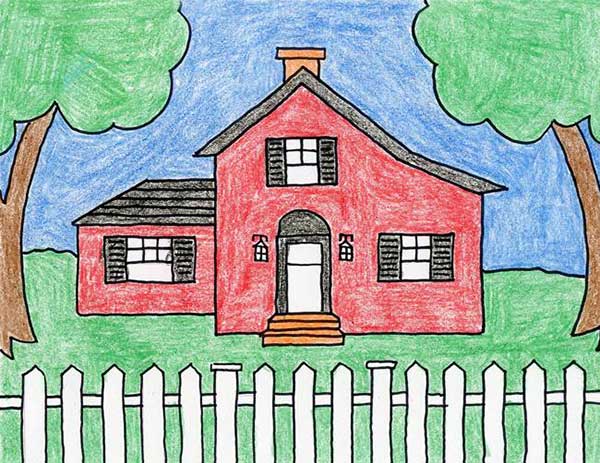 نقاشی ساده طبیعت با مداد رنگی برای کودکان
