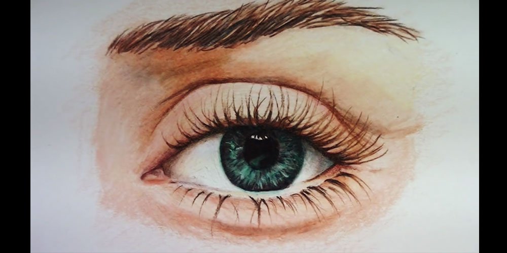 نقاشی چشم با مداد رنگی ساده
