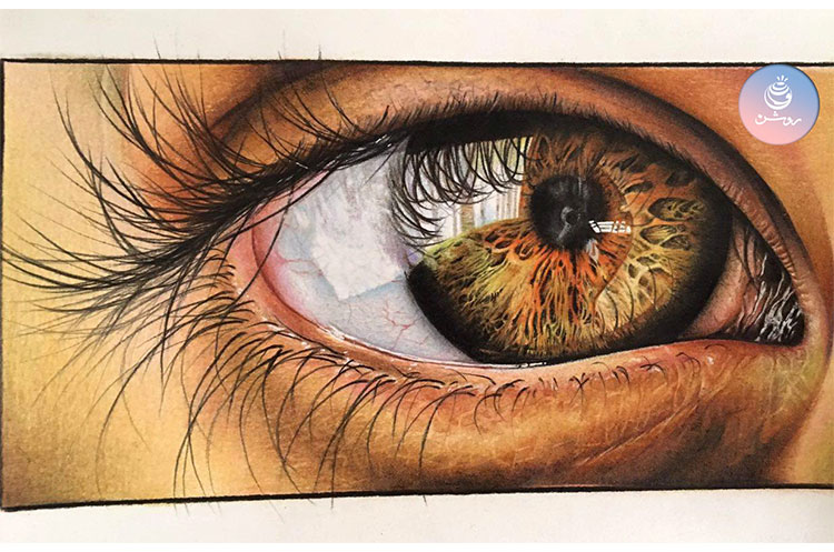 نقاشی چشم با مداد رنگی ساده