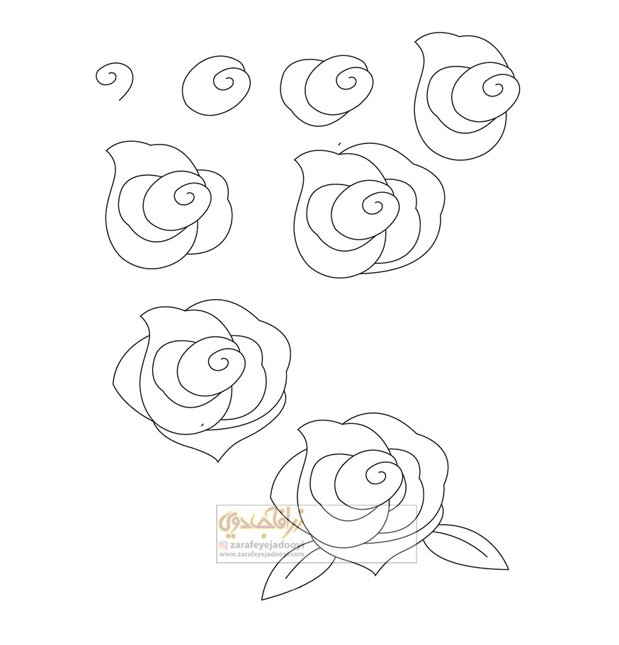 نقاشی گل رز ساده مرحله به مرحله