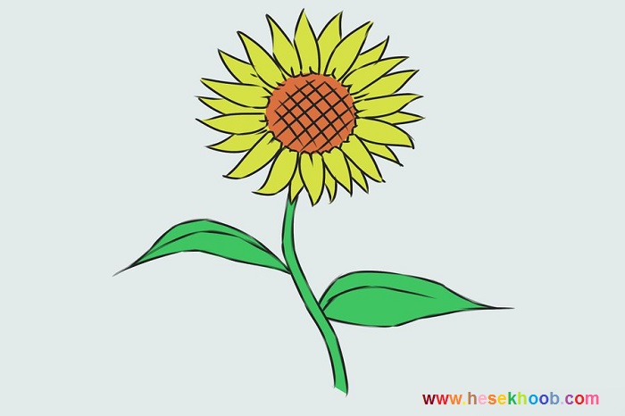 طراحی گل آفتابگردان با مداد رنگی