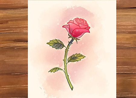 نقاشی گل رز قرمز کودکانه