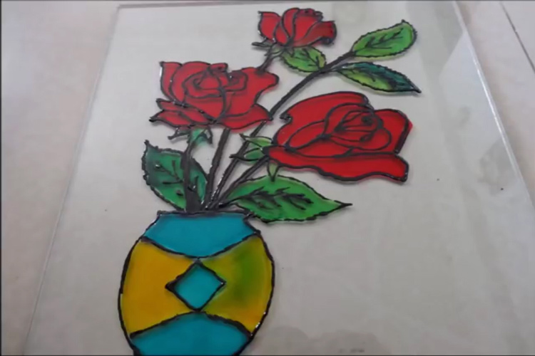 نقاشی گلدان با گل ساده