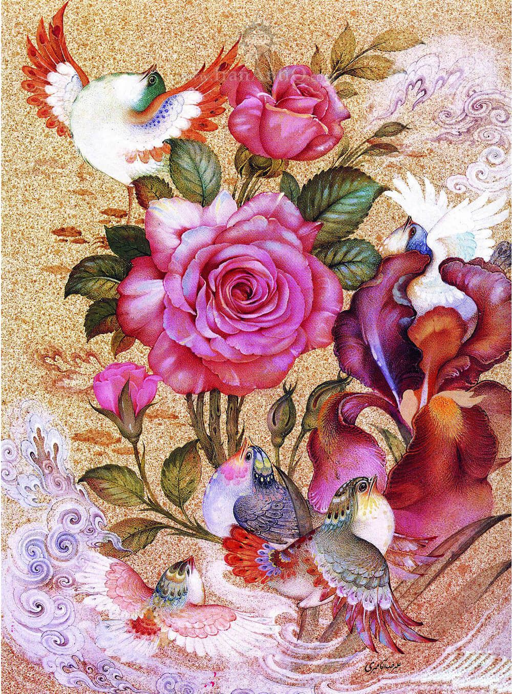 نقاشی گل و مرغ دوره قاجار