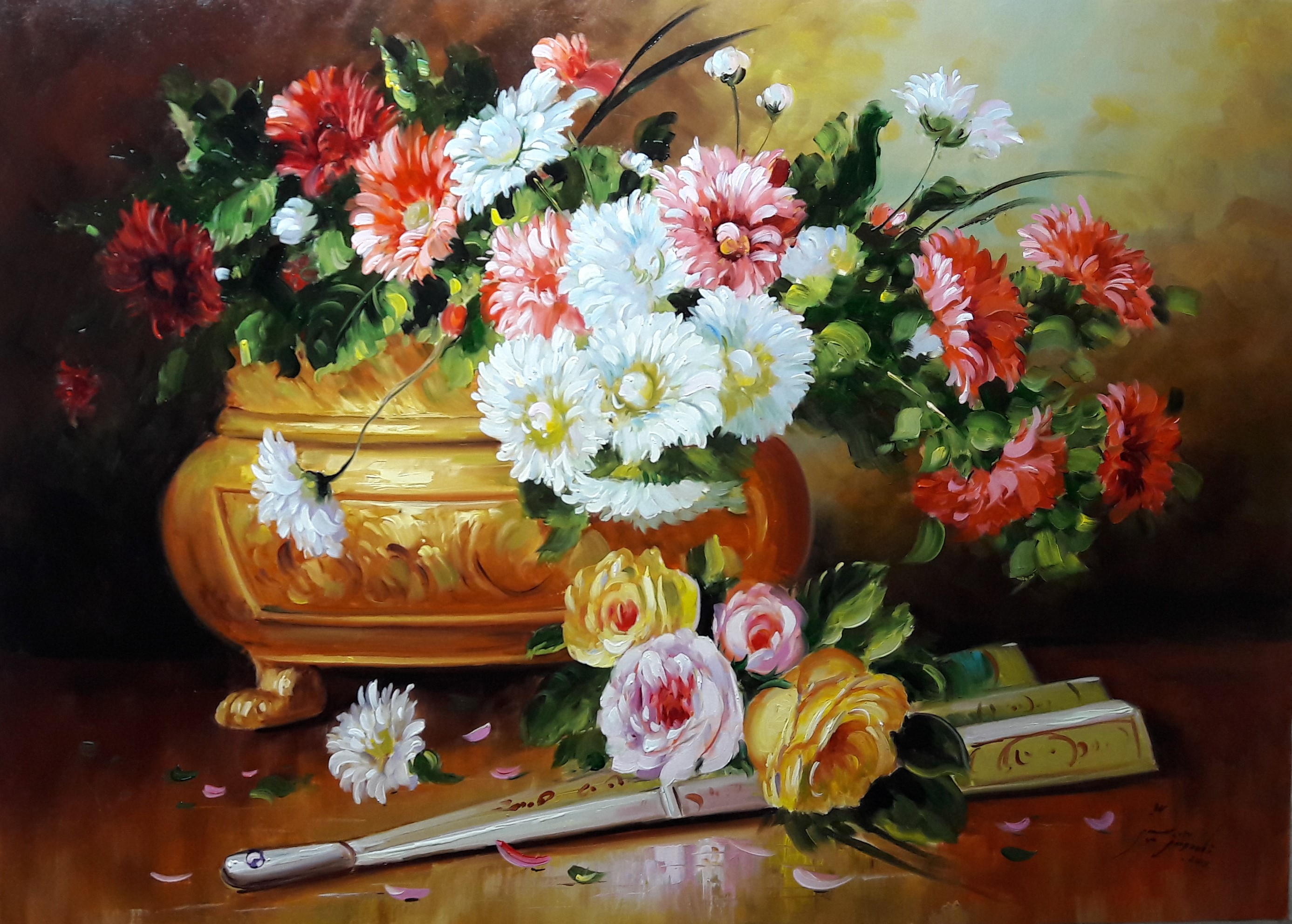 مدل نقاشی رنگ روغن گل و گلدان