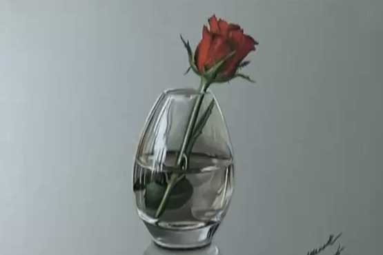 نقاشی گلدان با گل رز