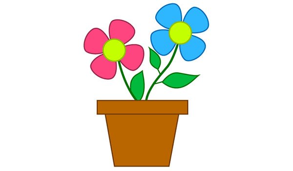 نقاشی کودکانه گلدان با گل
