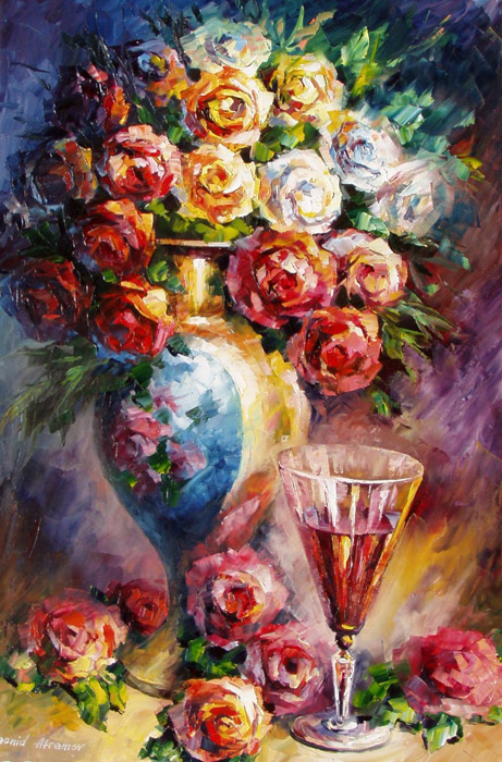 نقاشی گلدان با گل رز