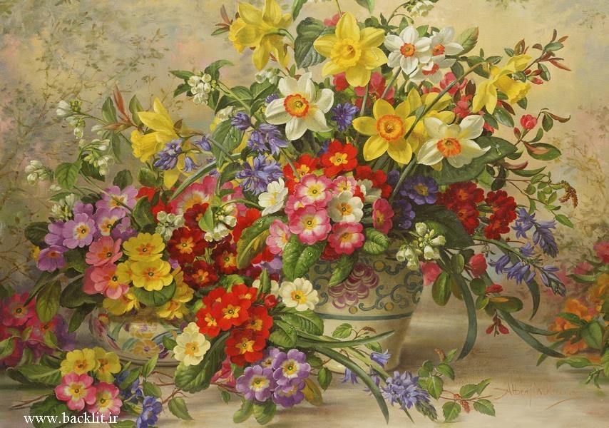 طرح نقاشی رنگ روغن گل و گلدان