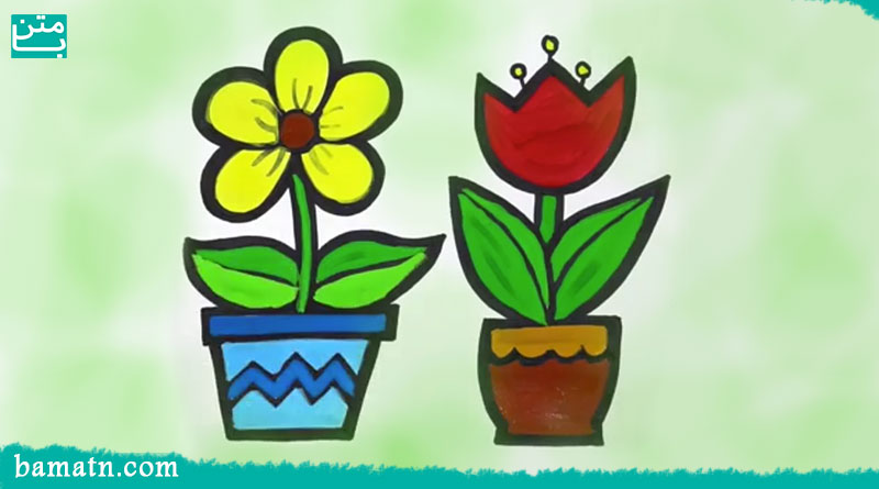 نقاشی گلدان با گل برای کودکان