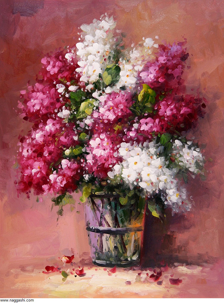 نقاشی گل و گلدان رنگ روغن