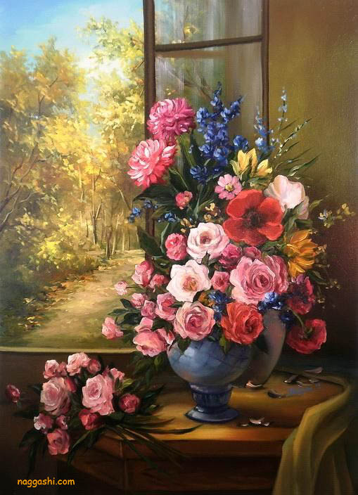نقاشی های رنگ روغن گلدان گل