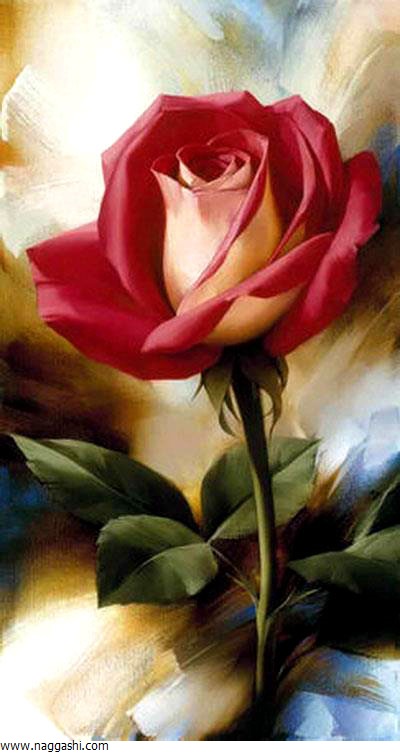 نقاشی رنگ روغن گل رز قرمز