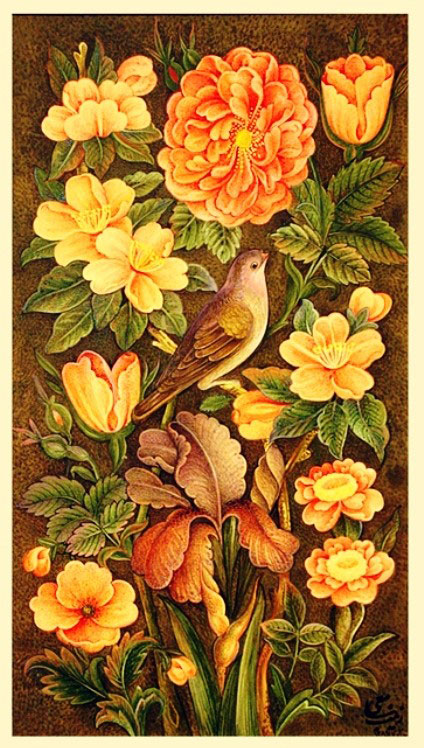 تصاویر نقاشی گل و مرغ ایرانی