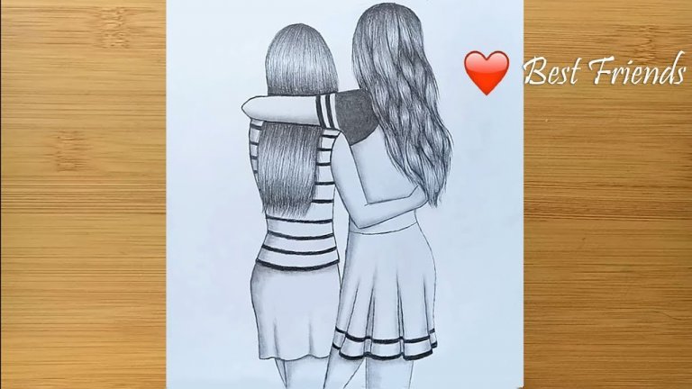 نقاشی دو دختر زیبا و ساده