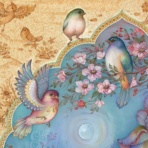 نقاشی ایرانی گل و مرغ