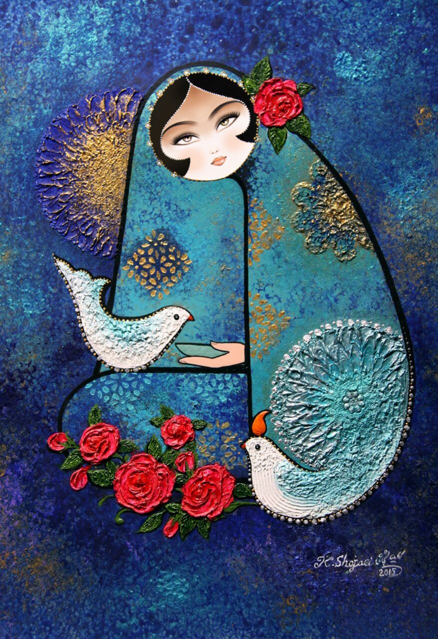 نقاشی دختر ایرانی سنتی
