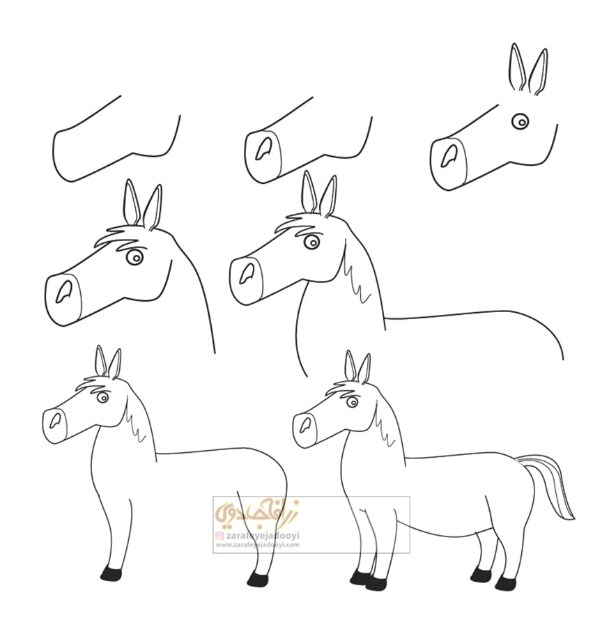 نقاشی ساده و کودکانه اسب