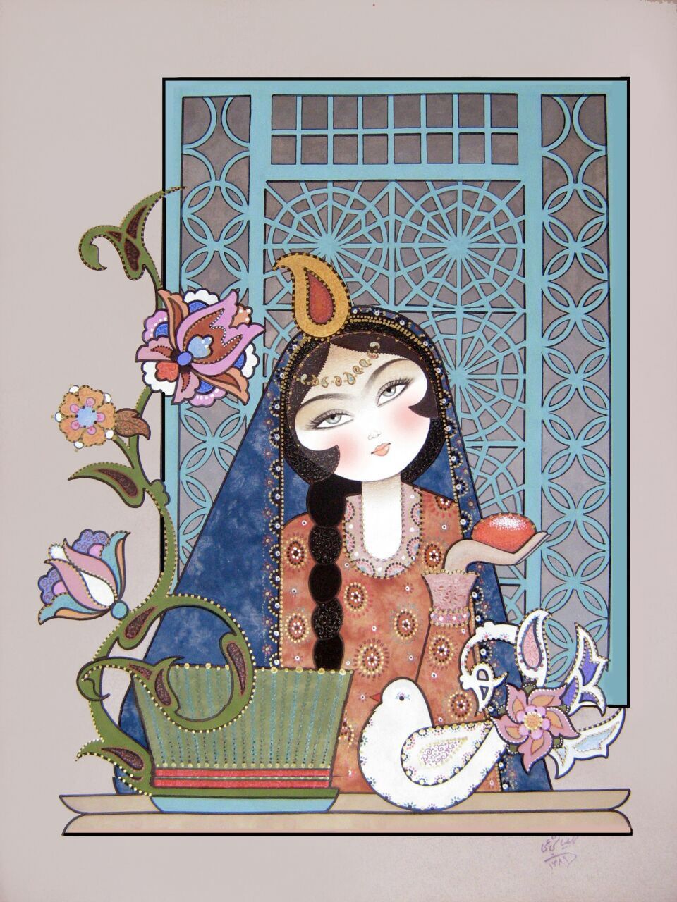 نقاشی دختر سنتی ایرانی