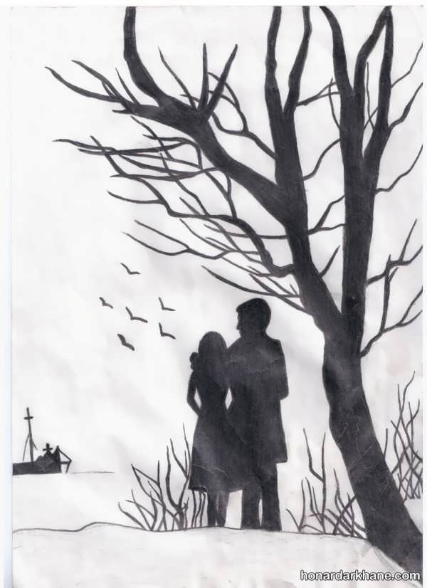 عکس نقاشی سیاه قلم عاشقانه ساده