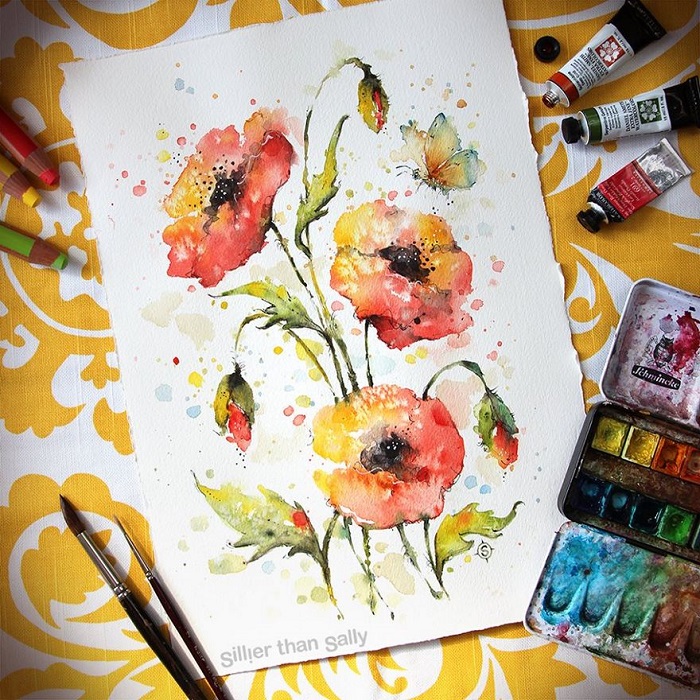 نقاشی گل با آبرنگ حرفه ای
