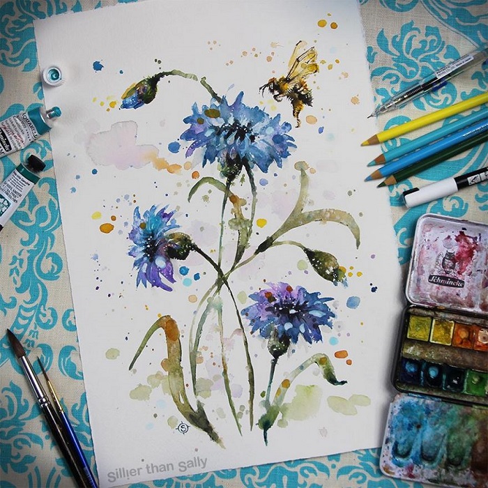 نقاشی گل با آبرنگ حرفه ای