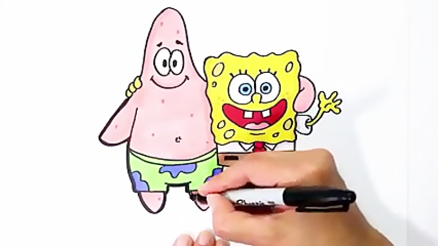 آموزش نقاشی باب اسفنجی با مداد رنگی