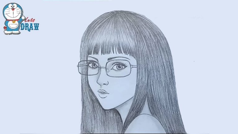 نقاشی دختر با مداد سیاه ساده