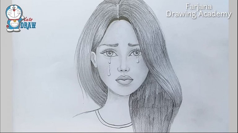 نقاشی دختر غمگین با مداد سیاه