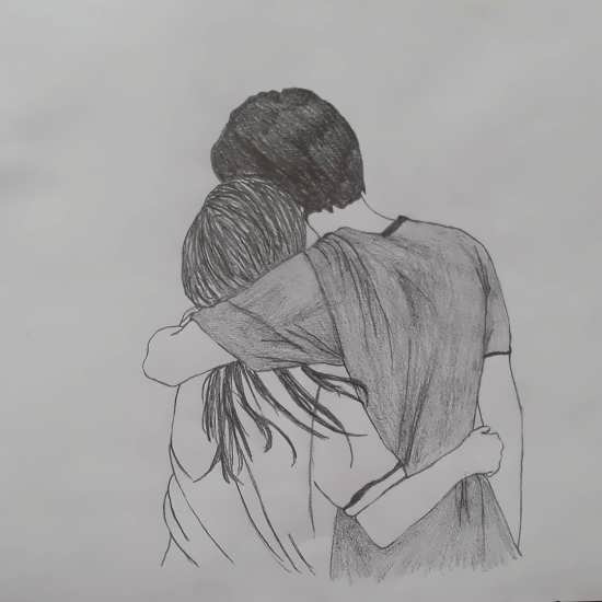 عکس نقاشی با مداد سیاه عاشقانه
