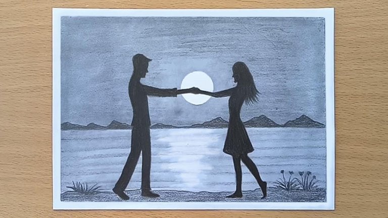 رمانتیک نقاشی با مداد سیاه عاشقانه