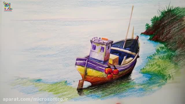 نقاشي منظره با مداد رنگي