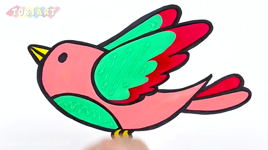 نقاشی کودکانه پرنده در حال پرواز