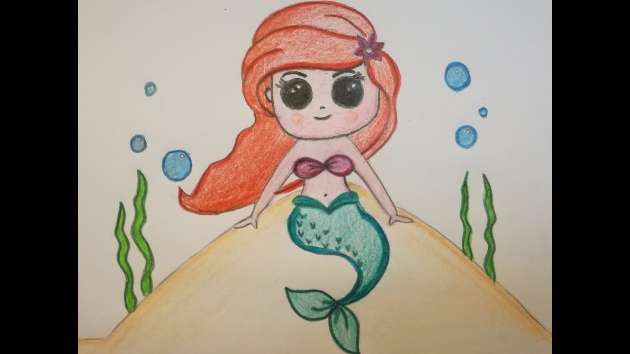نقاشی کودکانه از پری دریایی
