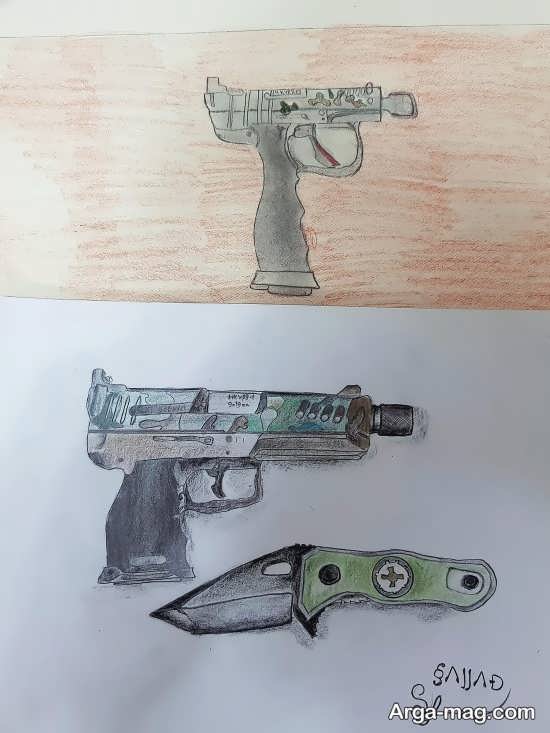 نقاشی ساده تفنگ کلت