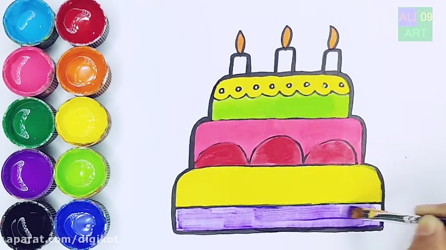 نقاشی کودکانه ی کیک تولد