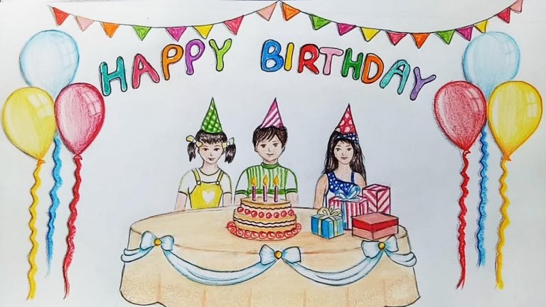 نقاشی کودکانه در مورد جشن تولد
