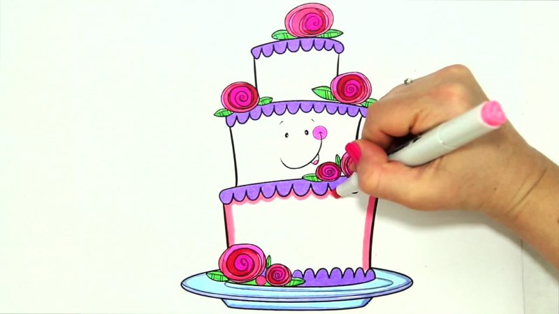 عکس نقاشی کیک تولد کودکانه