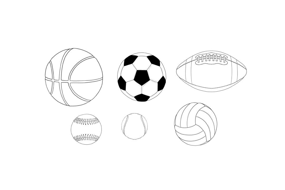 نقاشی انواع توپ های ورزشی
