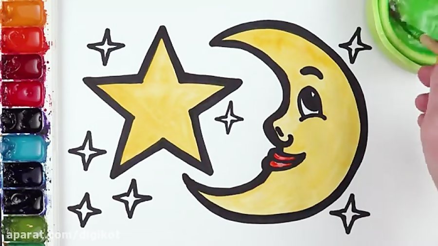 نقاشی کودکانه از ماه و ستاره