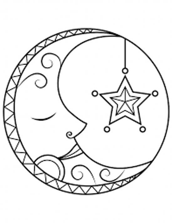 نقاشی ماه و ستاره برای رنگ امیزی