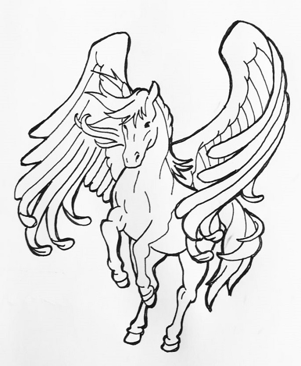 نقاشی اسب تک شاخ با مداد سیاه