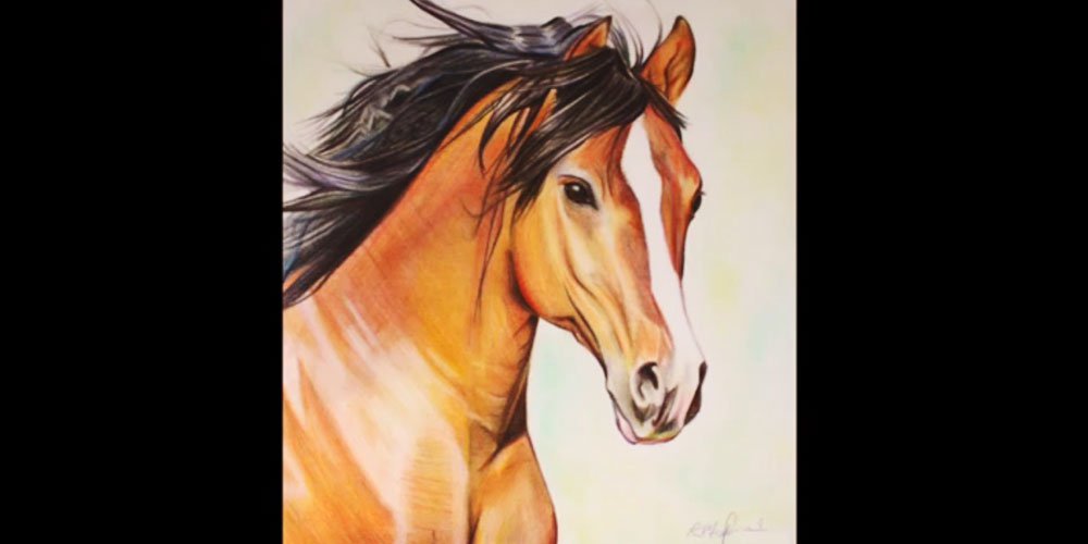 طرح نقاشی اسب با مداد رنگی