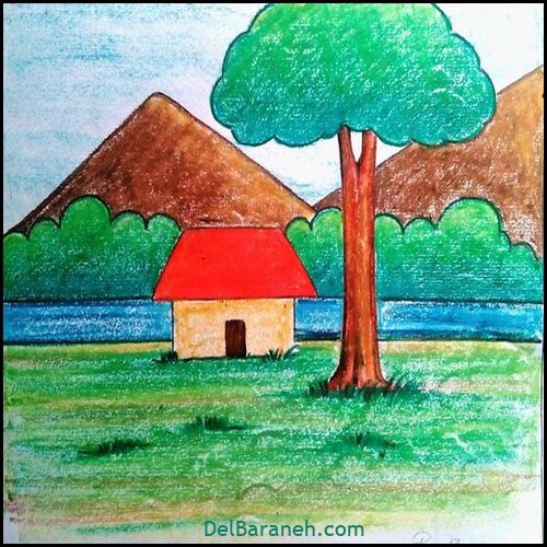 نقاشی جنگل ساده با مداد رنگی