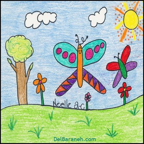 نقاشی کودکانه جنگل و دریا
