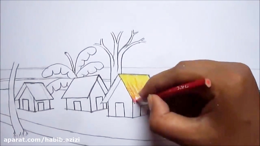نقاشی جنگل زیبا با مداد رنگی