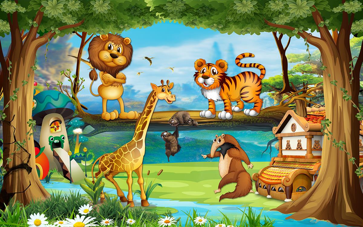 نقاشی حیوانات در جنگل کودکانه