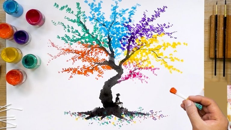 نقاشی درخت با مداد رنگی برای کودکان