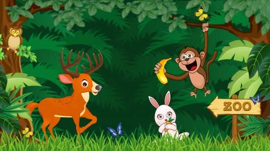 نقاشی جنگل با حیوانات کودکانه