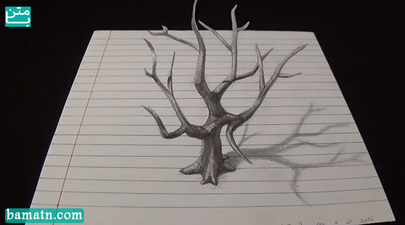 نقاشی درخت ساده با مداد رنگی